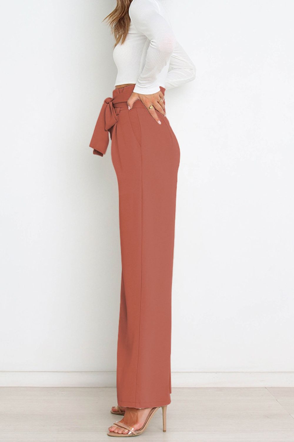 Tie Front Paperbag Wide Leg Pants-Mope's Closet