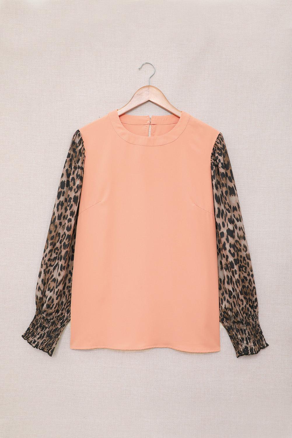 Leopard Puff Sleeve Spliced Top-Mope's Closet