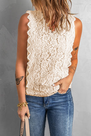 Scalloped V-Neck Lace Tank-Mope's Closet