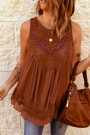 Lace Detail Button Back Sleeveless Top-Mope's Closet