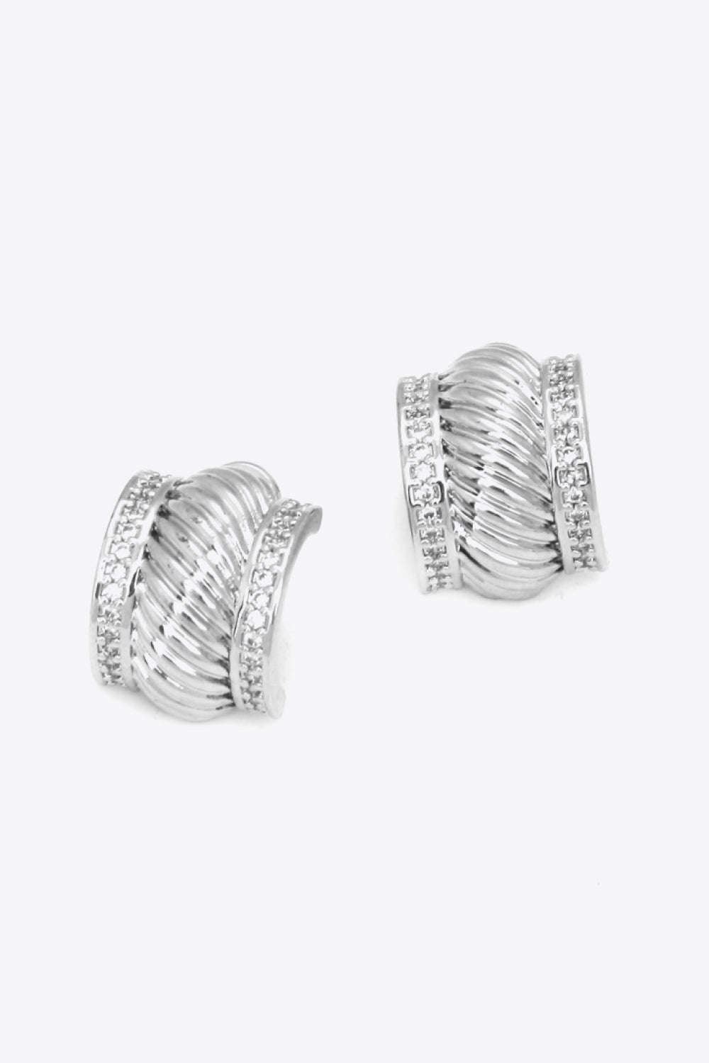 Textured Polished C-Hoop Earrings-Mope's Closet