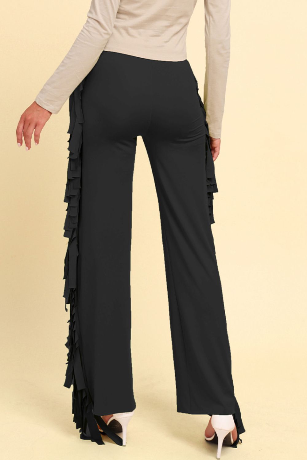 Fringe Trim Wide Leg Pants-Mope's Closet