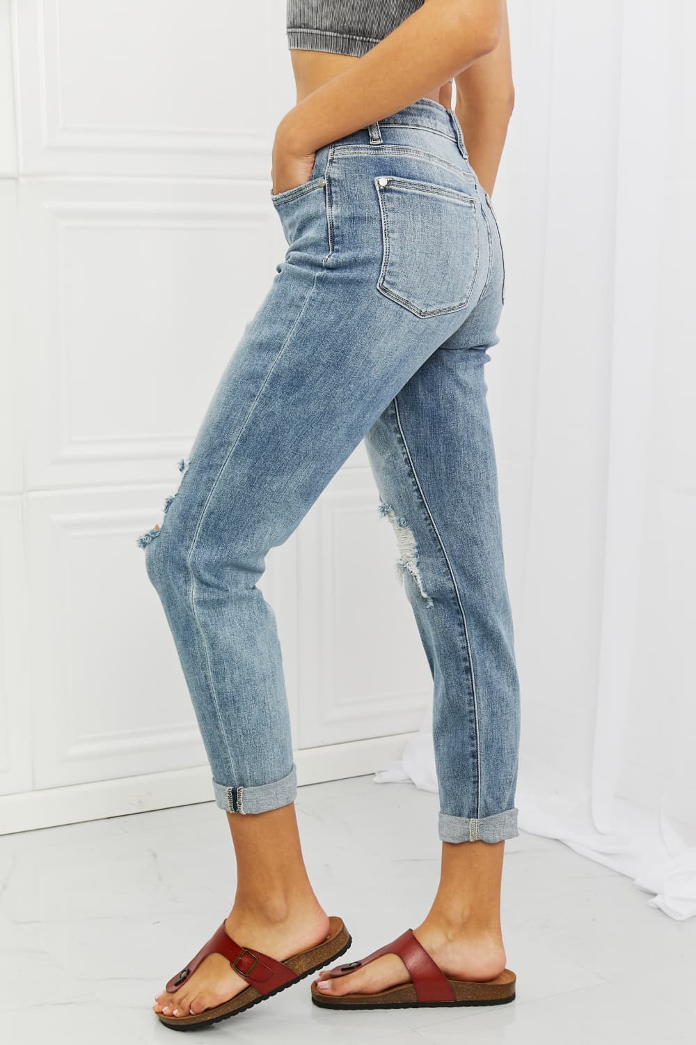 Judy Blue Malia Full Size Mid Rise Boyfriend Jeans-Mope's Closet