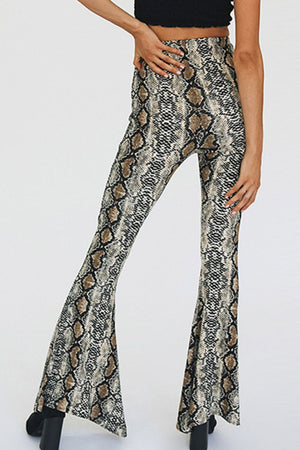 Snakeskin Print Flare Pants-Mope's Closet