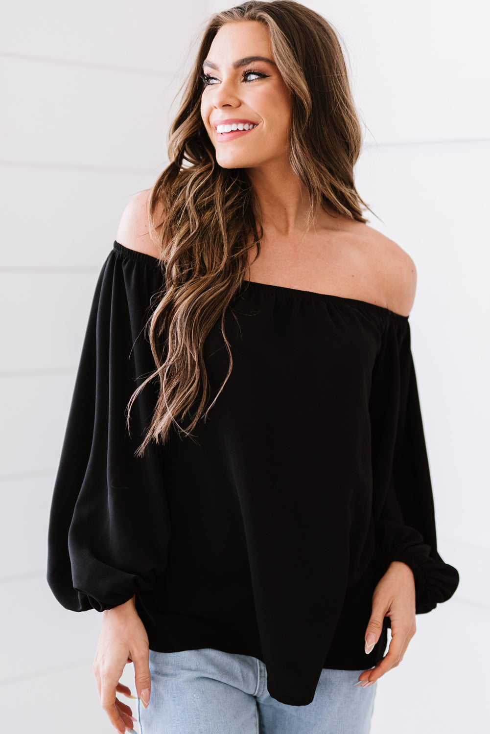 Off-Shoulder Balloon Sleeve Top-Mope's Closet