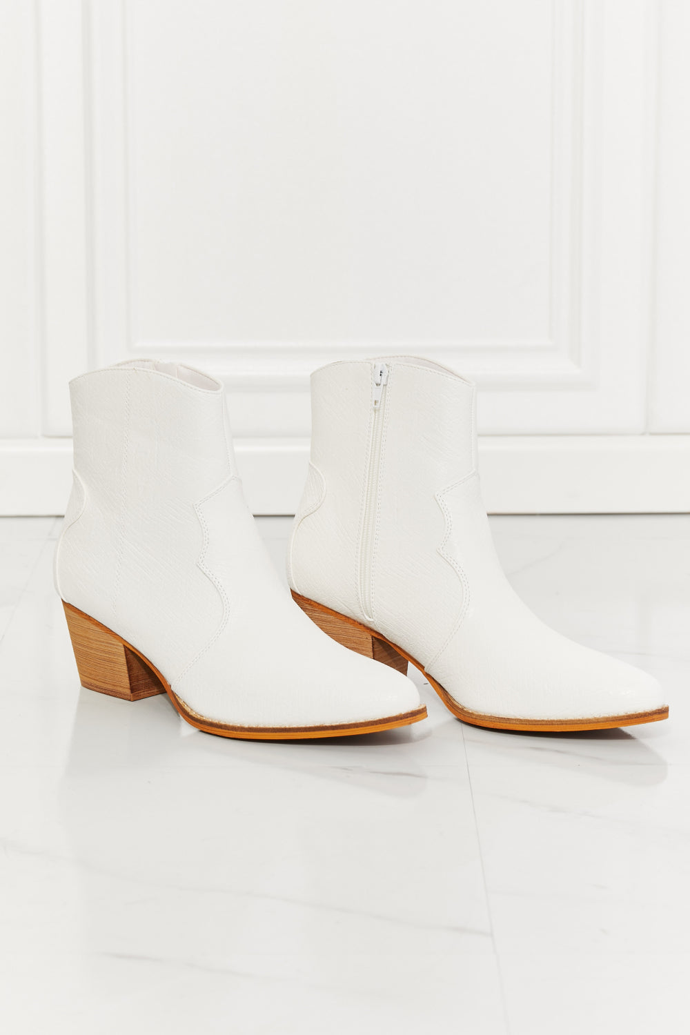 MMShoes Watertower Town Faux Leather Western Ankle Boots in White-Mope's Closet