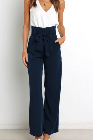 Tie Front Paperbag Wide Leg Pants-Mope's Closet