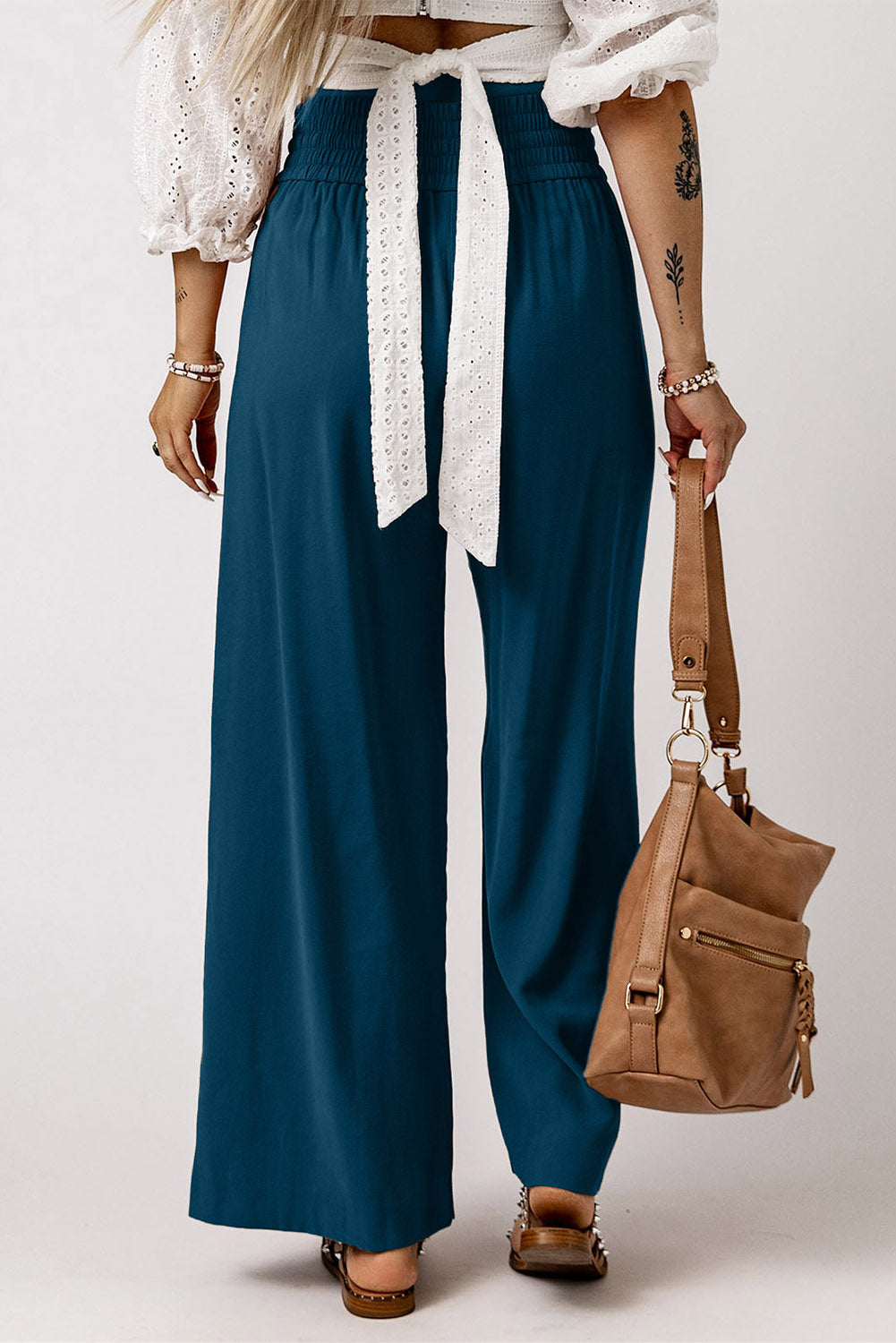 Drawstring Smocked Waist Wide Leg Pants-Mope's Closet