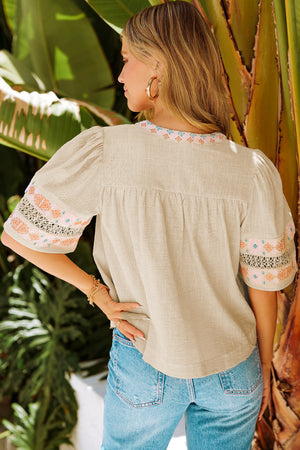 Bohemian Tassel Half Puff Sleeve Top-Mope's Closet