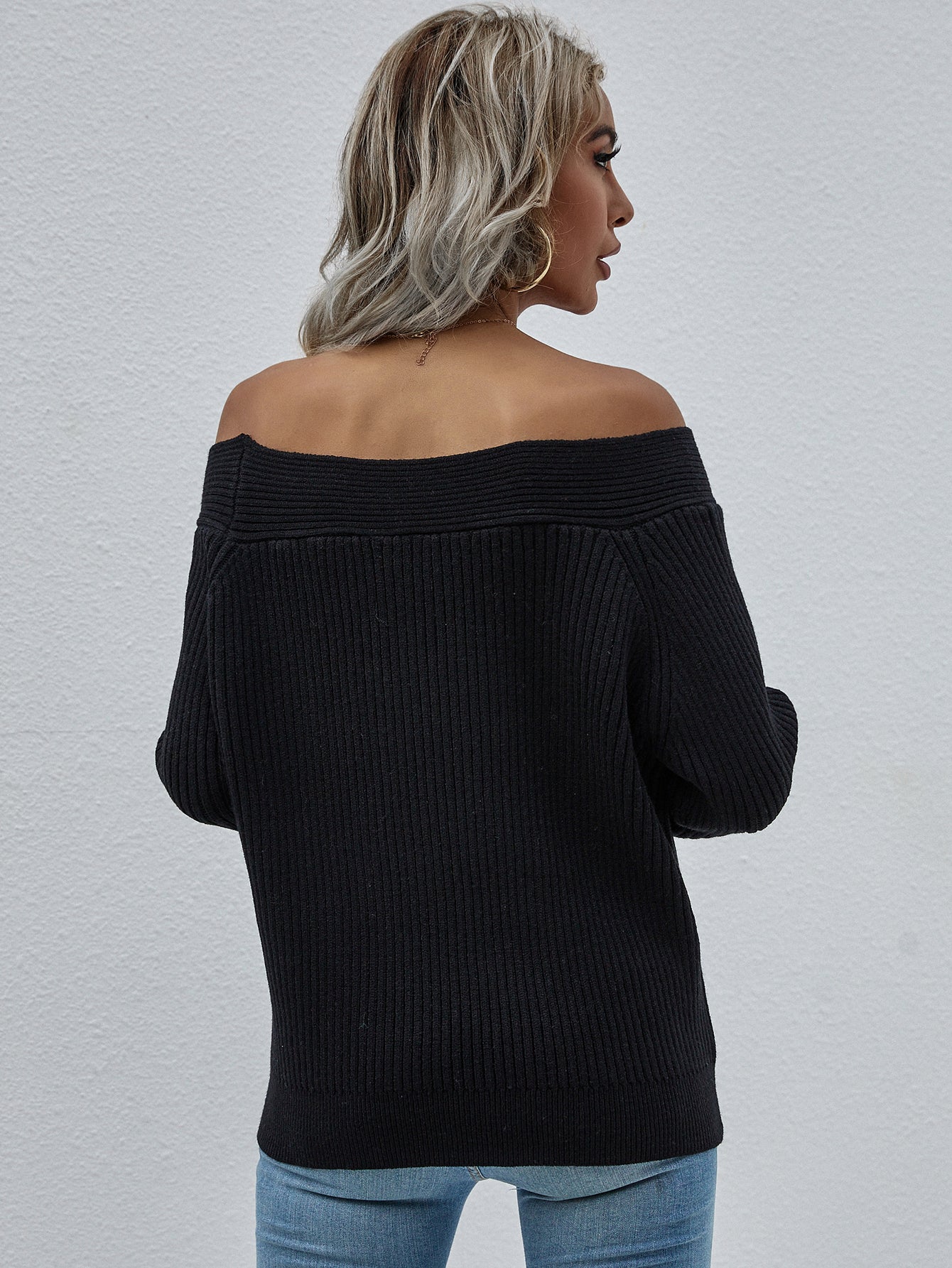 Off-Shoulder Rib-Knit Sweater-Mope's Closet