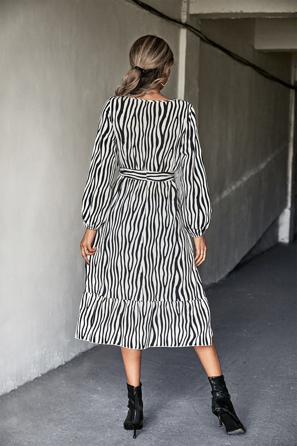 Animal Print Belted Midi Dress-Mope's Closet