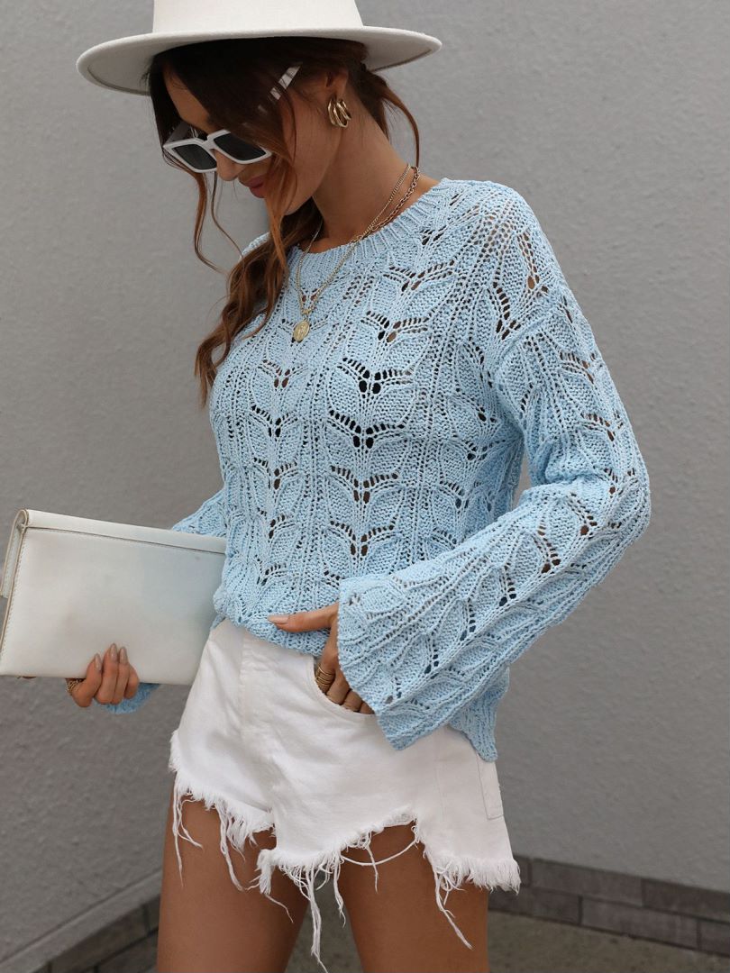 Openwork Dropped Shoulder Knit Top-Mope's Closet