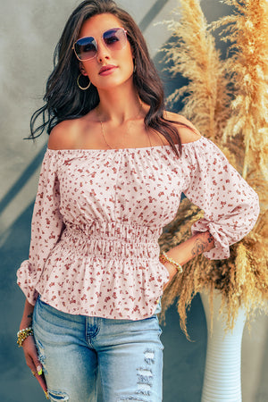 Ditsy Floral Off-Shoulder Peplum Blouse-Mope's Closet