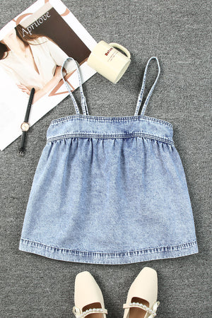 Smocked Adjustable Strap Denim Cami-Mope's Closet