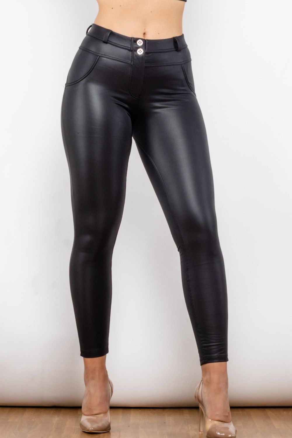 Full Size PU Leather Buttoned Leggings-Mope's Closet