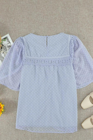 Flutter Sheer Sleeves Babydoll Top-Mope's Closet