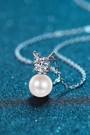 925 Sterling Silver Freshwater Pearl Moissanite Necklace-Mope's Closet