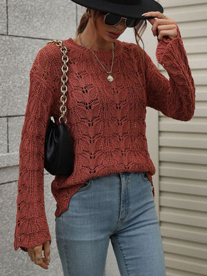 Openwork Dropped Shoulder Knit Top-Mope's Closet