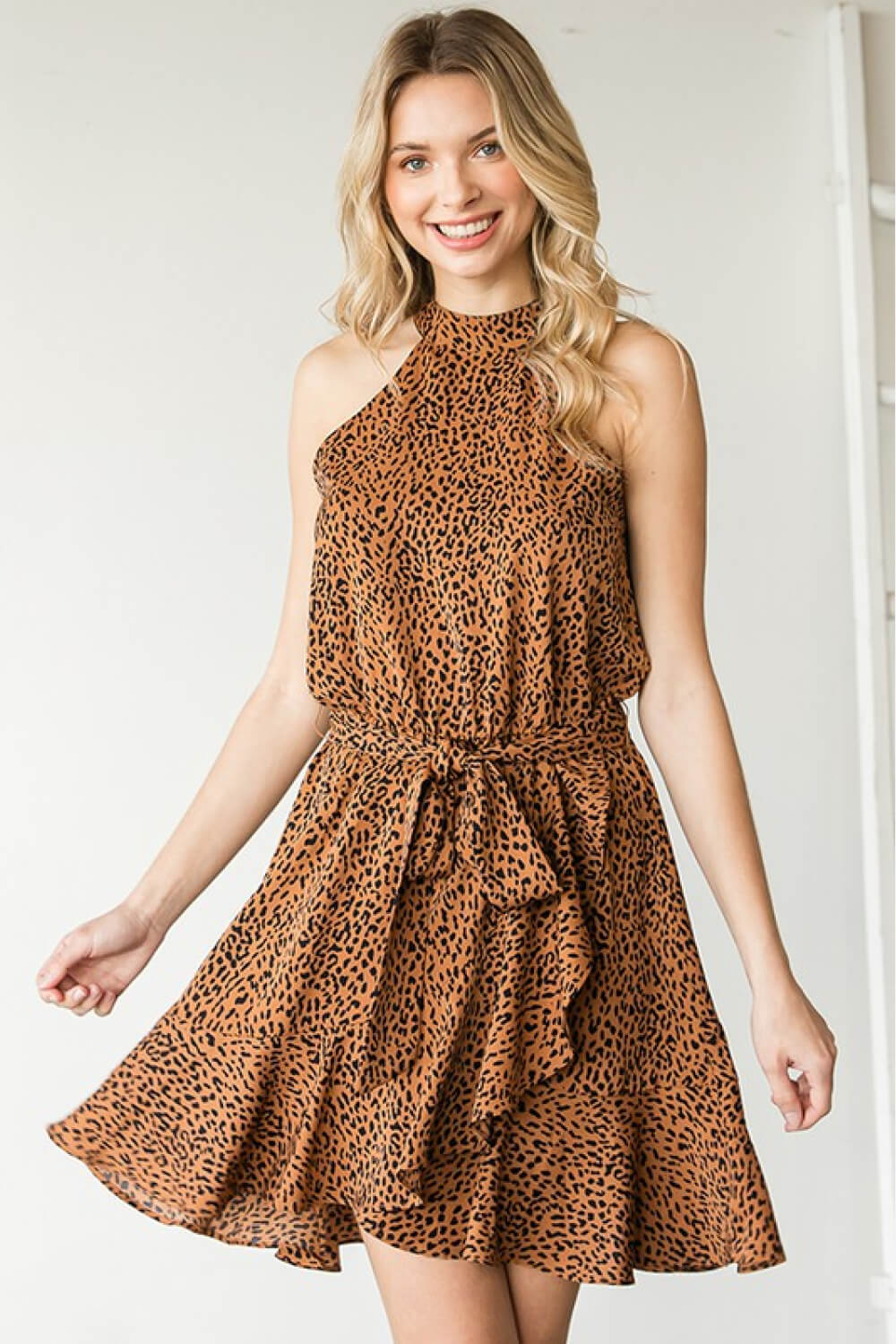 First Love Leopard Belted Sleeveless Dress-Mope's Closet