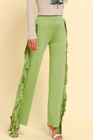 Fringe Trim Wide Leg Pants-Mope's Closet