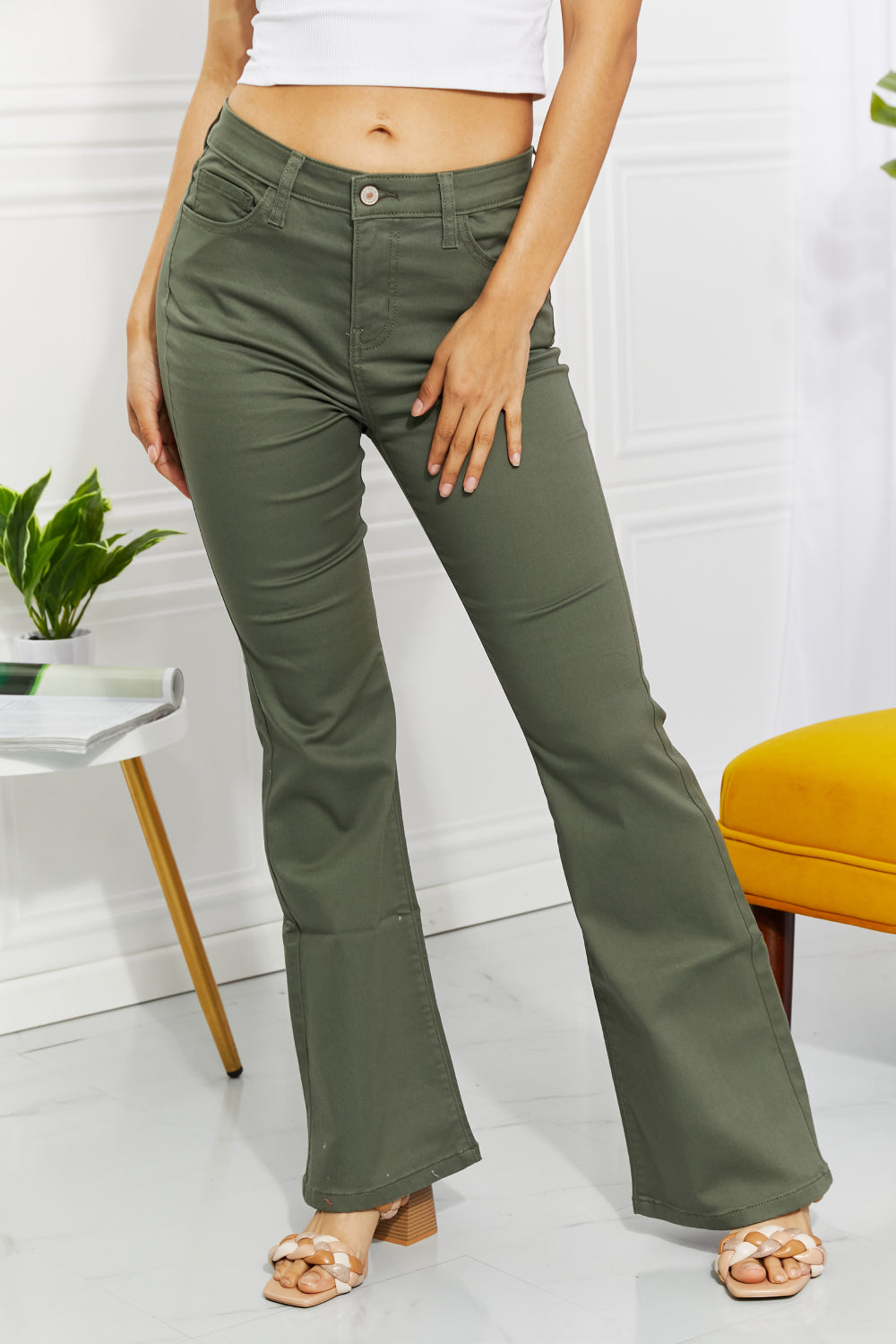 Zenana Clementine Full Size High-Rise Bootcut Jeans in Olive-Mope's Closet