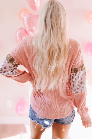 Leopard Sequined Drop Shoulder Knit Top-Mope's Closet