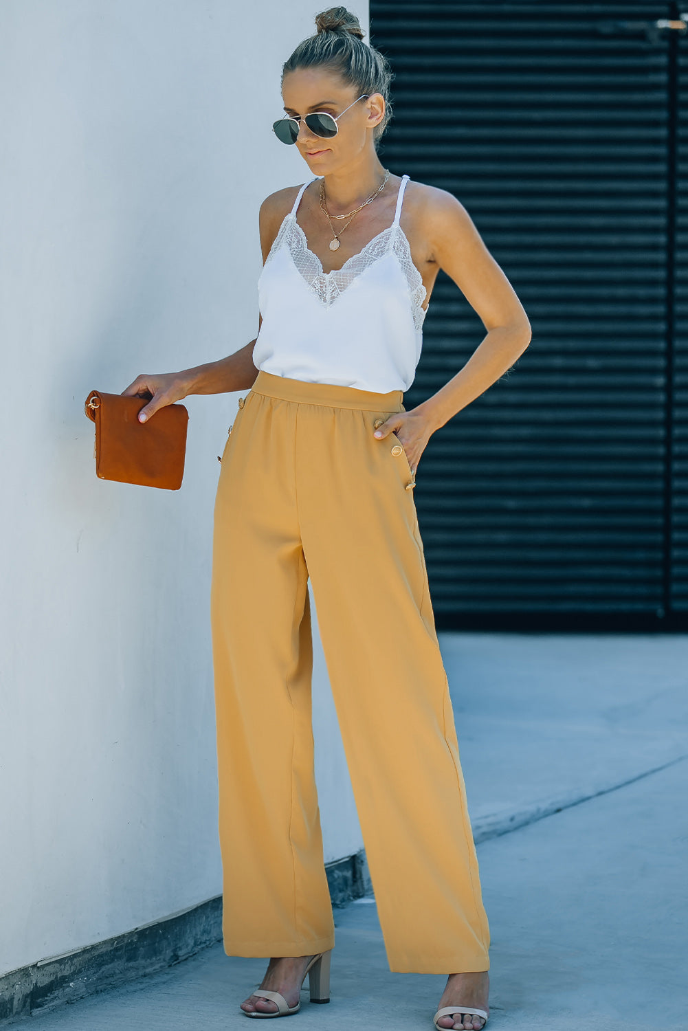 High Waist Wide Leg Pants with Pockets-Mope's Closet