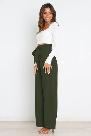 Tie Front Paperbag Wide Leg Pants-Mope's Closet