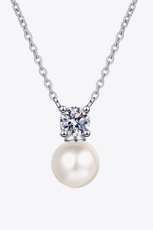 925 Sterling Silver Freshwater Pearl Moissanite Necklace-Mope's Closet