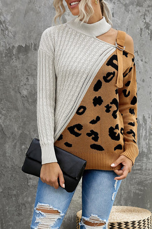 Leopard Block Turtleneck Sweater-Mope's Closet