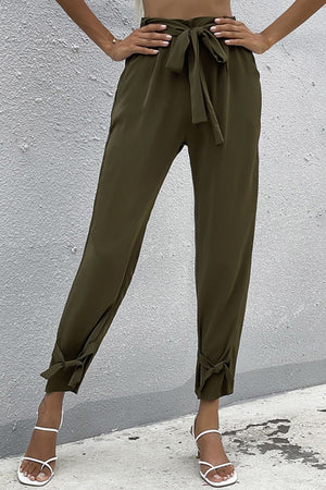 Tie Detail Belted Pants with Pockets-Mope's Closet