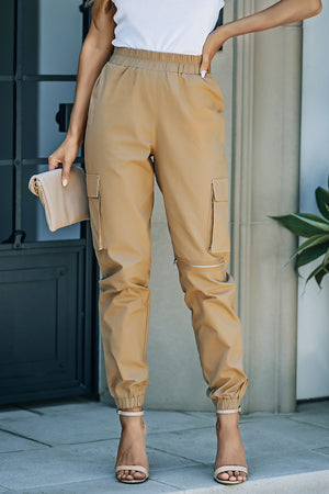 Elastic Waist Ankle-Length Cargo Joggers-Mope's Closet