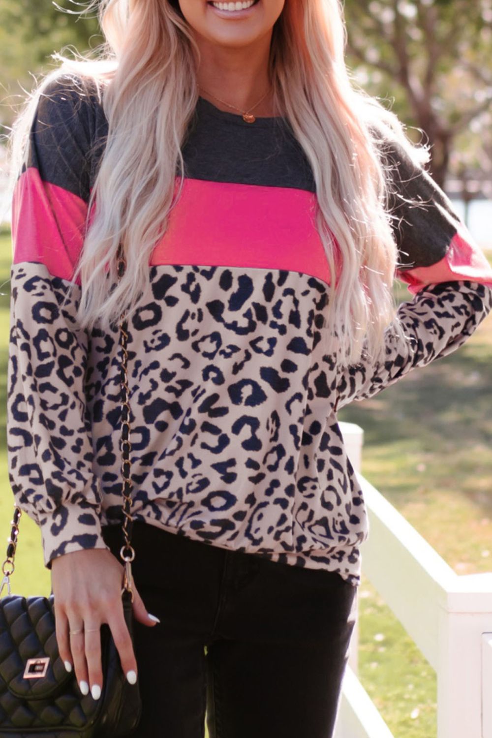 Leopard Print Color Block Long-Sleeve Top-Mope's Closet