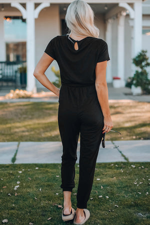 Belted V-Neck Jogger Jumpsuit-Mope's Closet