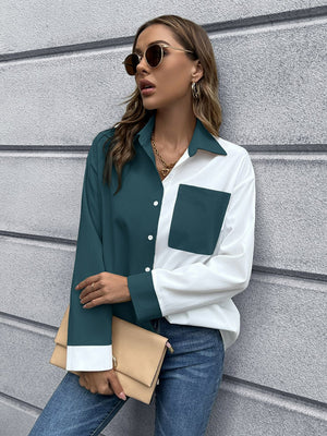 Color Block Button Down Shirt-Mope's Closet