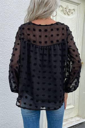 Swiss Dot V-Neck Blouse-Mope's Closet