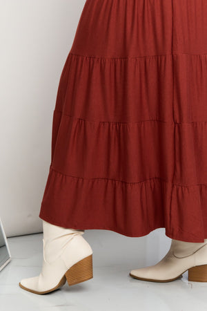 Zenana Wide Waistband Tiered Midi Skirt-Mope's Closet