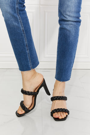 MMShoes In Love Double Braided Block Heel Sandal in Black-Mope's Closet