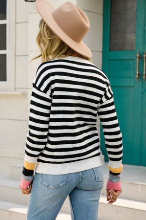 Warm Spice Striped Round Neck Sweater-Mope's Closet