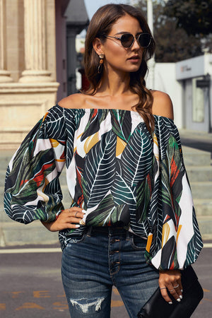 Off-Shoulder Balloon Sleeve Top-Mope's Closet