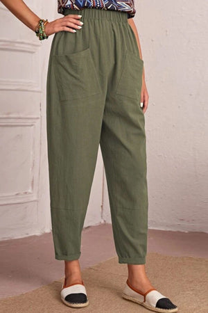 Elastic Waist Pocket Tapered Pants-Mope's Closet