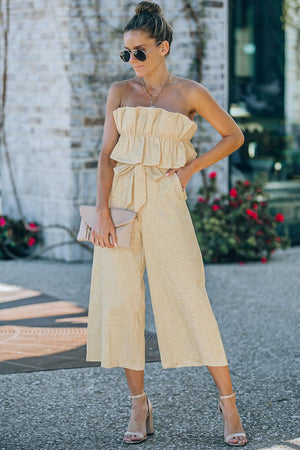 Ruffled Strapless Wide Leg Jumpsuit-Mope's Closet