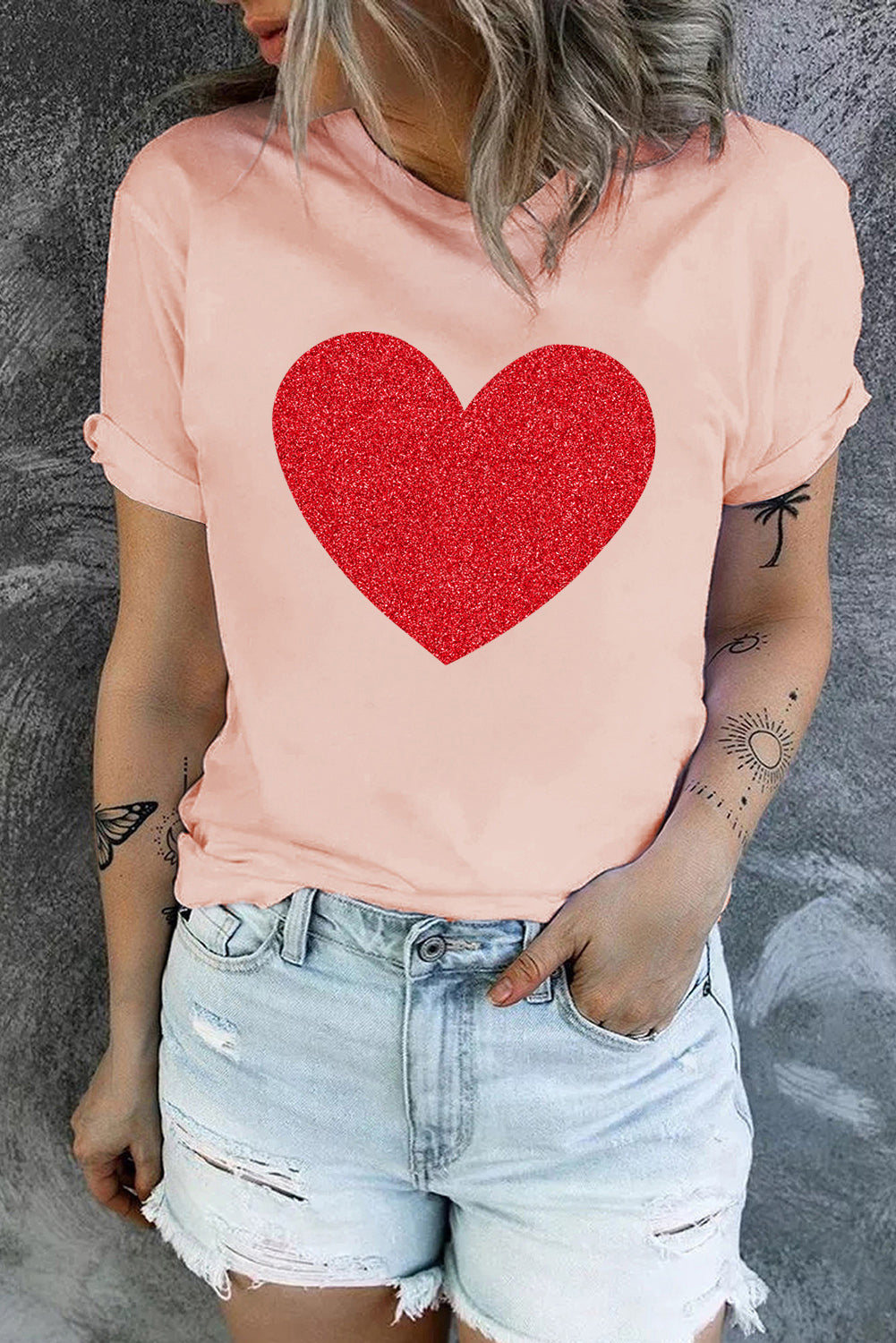 Glitter Heart Graphic T-Shirt-Mope's Closet