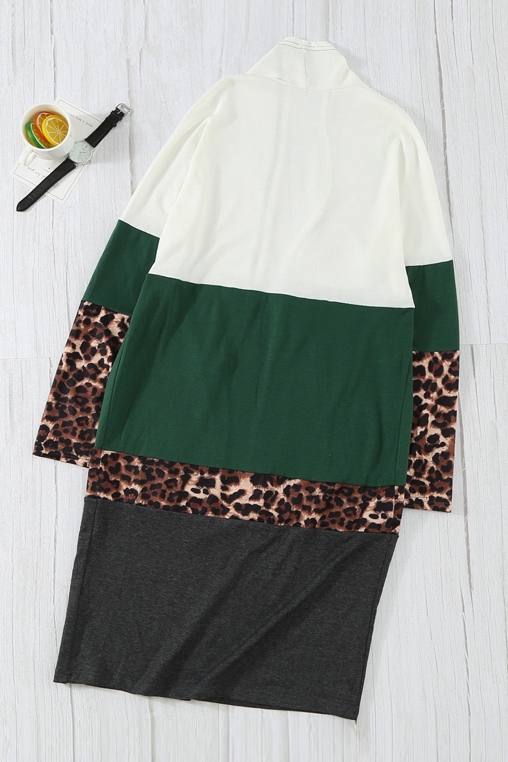 Leopard Color Block Open Front Longline Cardigan-Mope's Closet