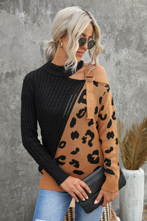 Leopard Block Turtleneck Sweater-Mope's Closet