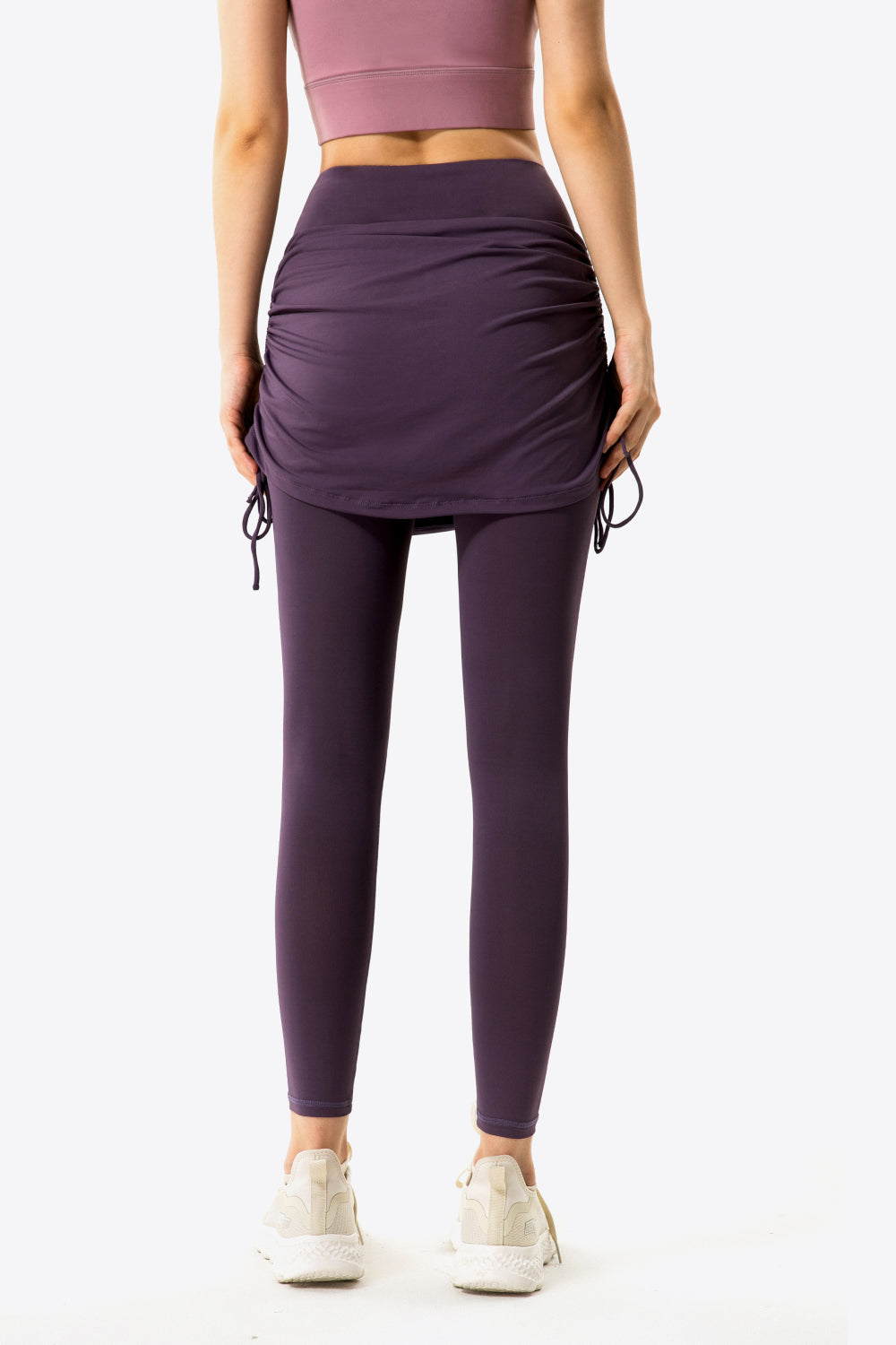 Drawstring Ruched Faux Layered Yoga Leggings-Mope's Closet