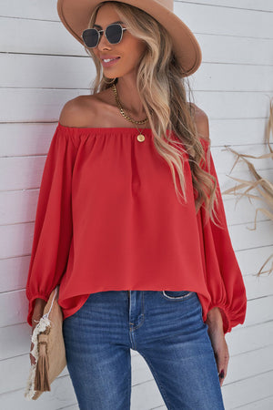 Off-Shoulder Balloon Sleeve Top-Mope's Closet