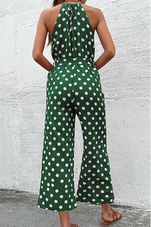 Polka Dot Grecian Wide Leg Jumpsuit-Mope's Closet