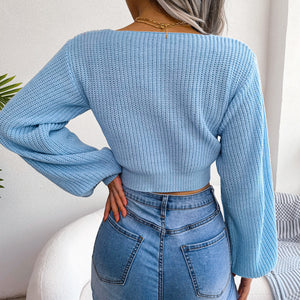 Tie-Front Rib-Knit Cropped Sweater-Mope's Closet