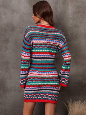 Multicolored Stripe Dropped Shoulder Sweater Dress-Mope's Closet